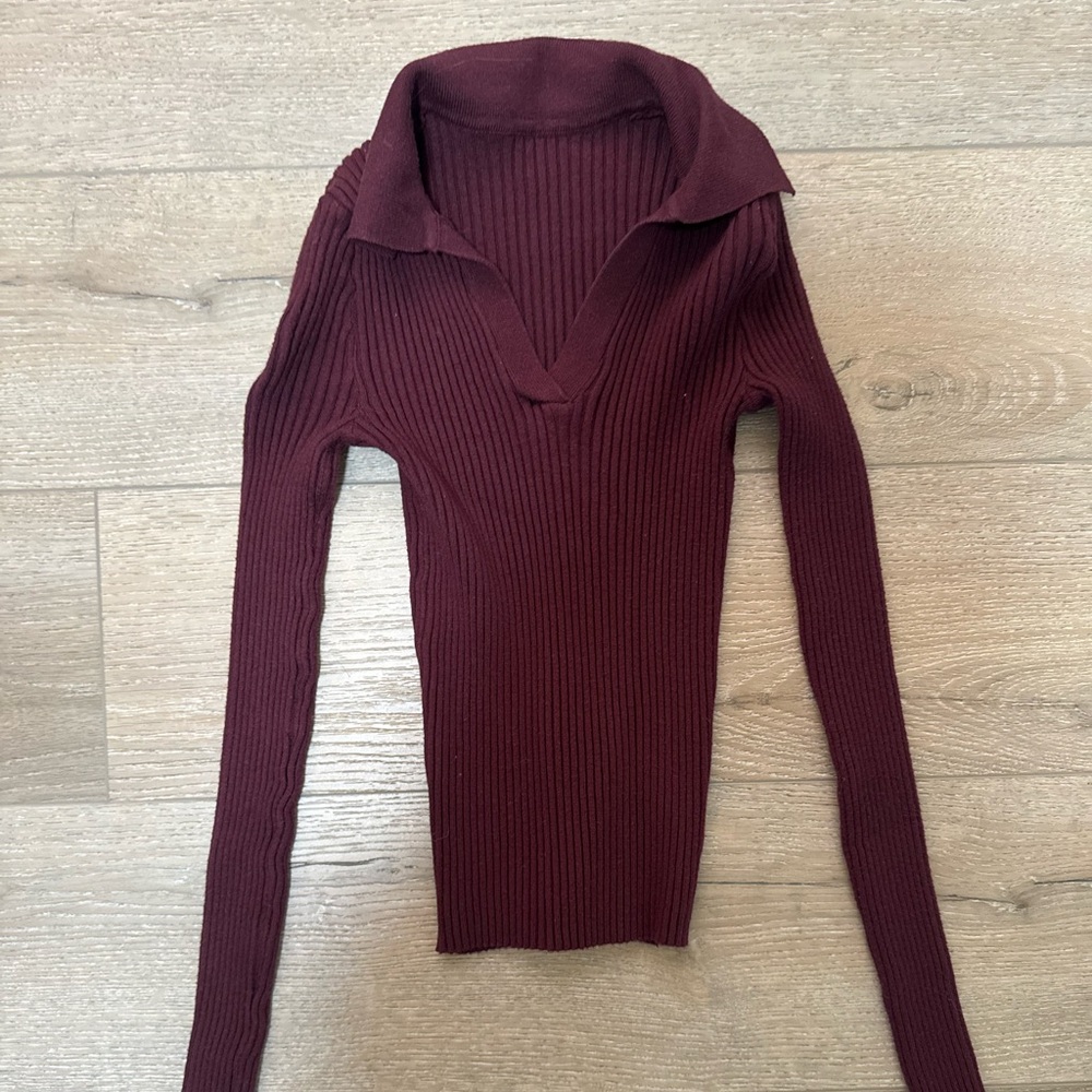 Burgundy Ribbed Long Sleeve Top